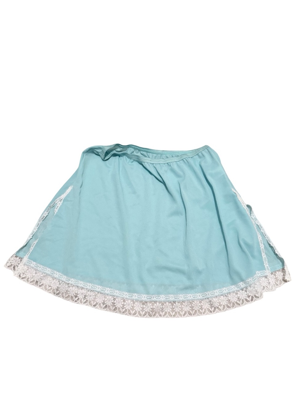 Vintage 1960s Van Raalte Aqua Blue Nylon Half Slip Petticoat White Lace Made USA